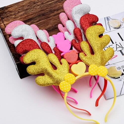 Glowing Christmas Party Headband Bow Glow In The Dark Concert Props Gold Powder Antler Headband Flashing Bow Headband Hair Clip