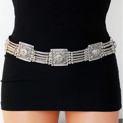 Trukish Gypsy Color Metal Geometric Dress Belt Waist Body Carved Flower Charm Dance Belly chain Jewelry