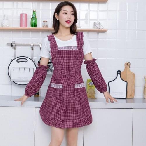 Waterproof apron womens cotton princess home kitchen cooking Korean fashion restaurant strap-style cooking oil-proof coverall