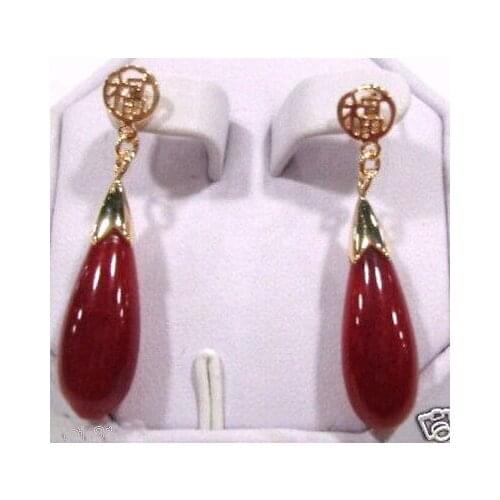 Yellow FORTUNE Teardrop Red Natural Jade Earrings