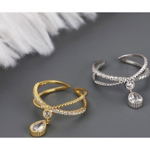 Sterling Silver 925 Water Drop Zircon Designer Cross Rings Gift For Womens Trendy Luxury Party Open 2021 Trend Fine Jewelry