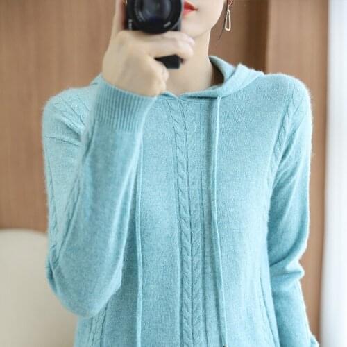 S-XXL Cashmere New Fall Winter Series Ladies Hooded Sweater Long Sleeve Pure Color Knit Pullover High-end 100% Pure Wool Sweater