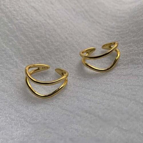 Elegant Gold Color Simple Double Circle Wave Rings for Women Minimalist Open Circle Cuff Adjustable Circle Ring Jewelry New