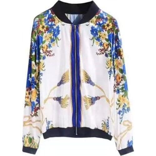 Europe and the United States womens new spring 2021 long sleeve zippers ear printing fashion silk coat