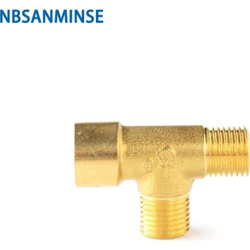 10pcs/lot SM1008-1-MMF Tee Brass Fitting 1/4 Copper Connector Joint Male Male Female For Water Heating NBSANMINSE