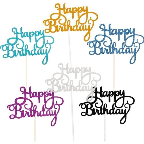 10pcs Gittler Happy Birthday Cake Topper Bling Sparkle Decoration Sign Happy Birthday Cake Topper Girl`s Birthday Dessert Decor