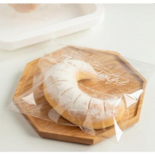 100pcs Transparent Bread Bag Toast Cake Packaging Printed Self-Adhesive Bags For Snack Food Packing