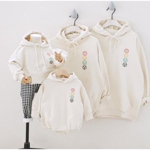 2021 Smile Emoticons Couple Sweatshirt Family Matching Outfits Family of Four Long Sleeve Baby Romper Tees Family Looking Tops