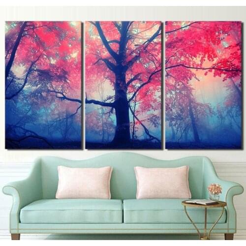 3 Pcs/Set Framed HD Printed Pink Maple Tree Canvas Picture Art Abstract Oil Painting Canvas Pictures For Living Room