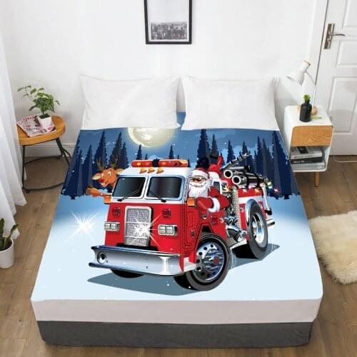 3D HD Digital Custom Bed Sheet With Elastic,Cartoon Fitted Sheet Kids Baby,Christmas Santa Claus Fire truck Car Mattress Cover
