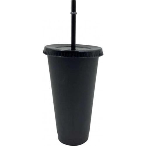 5Pcs 700ml Black Reusable Plastic Water Bottle Cold Cup With Lid And Straw Magic Tumbler Coffee Mug Personalized Christmas Gift