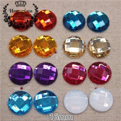 50pcs 16mm Mix Colors Acrylic Rhinestone Round Facets FlatBack Cabochon DIY Craft/Wedding Decoration