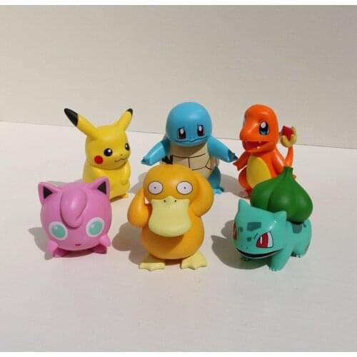 6 pcs/set Pokemon Pikachu Charmander Psyduck Squirtle Jigglypuff Bulbasaur Bulbasaur Anime Figures Toys Model Kawaii Kids GIft