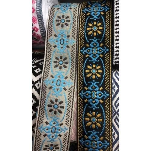 6yards/lot wide 5cm Woven Jacquard Ribbon cotton Trims geometry totem design for clothing straps accessory LS-797