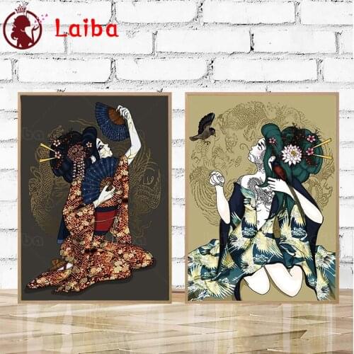 Diamond Embroidery Japanese anime retro woman geisha Diamond Painting Full Square round drill Mosaic Cross Stitch Wall Art2PCS