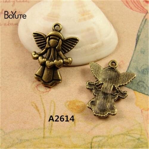 BoYuTe (50 Pieces/Lot) 22*17MM Antique Bronze Plated Zinc Alloy Heart Angel Wing Charms Pendant for Jewelry Accessories Diy