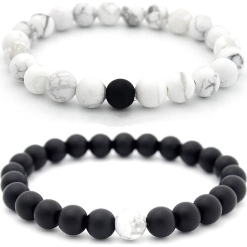 Distance Couple Bracelet Men Women 8mm Black Lava White Natural Stone Beads Strand Bracelets Bangles Friendship Jewelry Pulseras