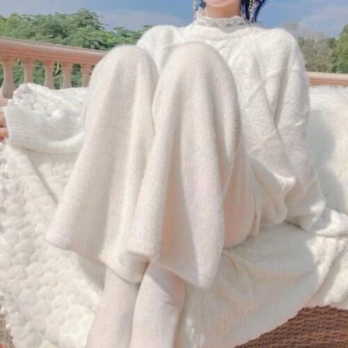 Winter Autumn Hig Waisted Knitted Wide Leg Pants Women Korean Streetwear Warm Soft Trousers Elastic Thicken Pants Sweatpants 4XL