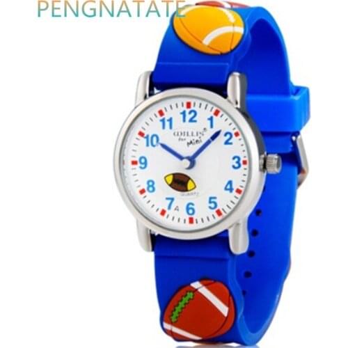 Willis 3D Football Rubber Strap Watch Cute Quartz Watches Luxury Brand Waterproof Children Qlastic Watch Clock Child PENGNATATE