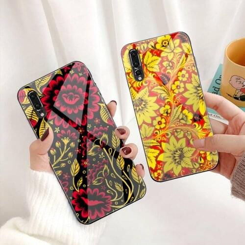 Khokhloma Russian pattern bird flowers Phone Case Tempered Glass For Huawei P30 P20 P10 lite honor 7A 8X 9 10 mate 20 Pro