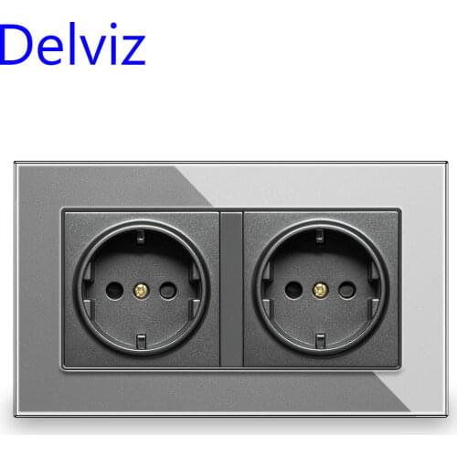 Delviz EU Standard wall socket, New style Acrylic Crystal Panel, AC 110V~250V 146mm*86mm, 16A Power Wall Embedded Double Outlet