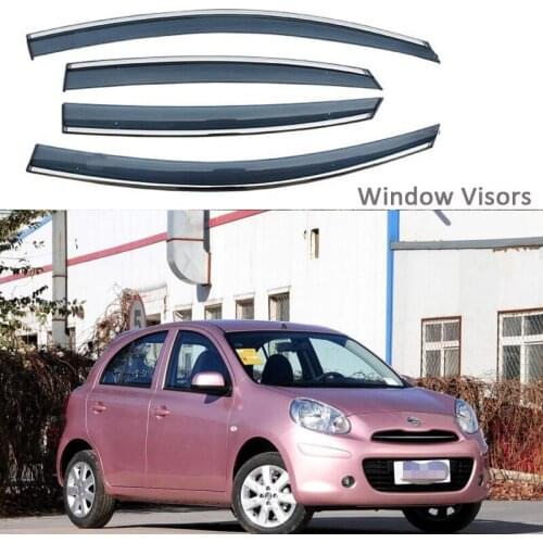 For Nissan March 2010-2016 Car Styling Awnings Shelters Window Visors rain eyebrow Protector Exterior decoration 4PCS 2012 2013