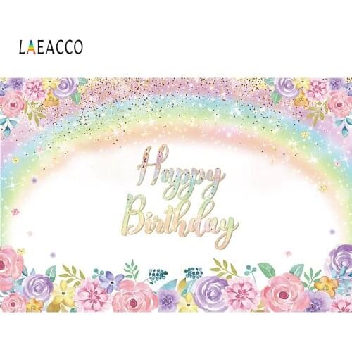 Laeacco Birthday Backdrops Rainbow Flowers Blossom Glitters Photography Backgrounds Baby Shower Photophone Newborn Photocall