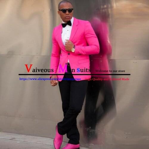 Fuchsia 2 Pieces Business Men Suits Terno Masculino Smoking Slim Fit Men Wedding Suits Blazer Tuxedo Jacket+Pants Robe Blazer
