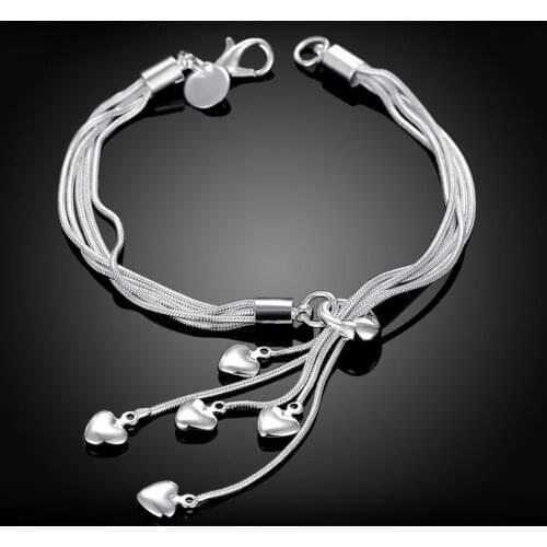 Delicate Elegant Five Hearts Women Bracelet 925 Sterling Silver Jewelry Snake Chain Bracelet Ladies Top Quality