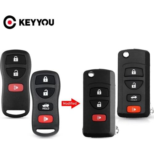 KEYYOU 10pcs 3/4 BTN Modified Flip Remote Car Key Shell Case For NISSAN Pathfinder Titan Versa Maxima Frontier Murano INFINITI