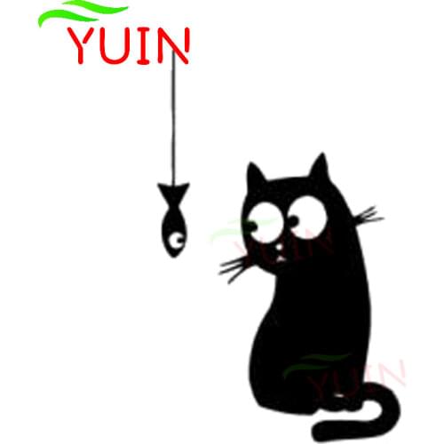 Cat Fish Funny Animal Car Sticker Fashion Cars Window Decoration Personality PVC Waterproof Decal Black/White/Red/Laser/Silver