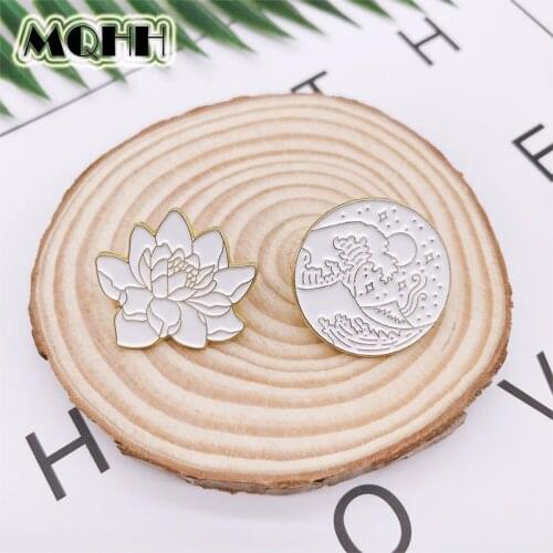 Cartoon Creative Golden Flowers Woods Mountain Peaks Round Enamel Brooch Denim Clothes Bags Pins Cute Sweet Jewelry Gift For Kid