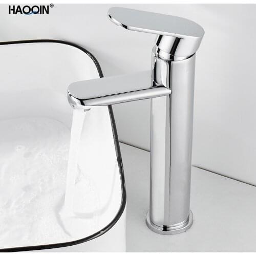 HAOQINBasin Faucets17.5CM Round Basin Tall Mixer Bathroom Sink Taps