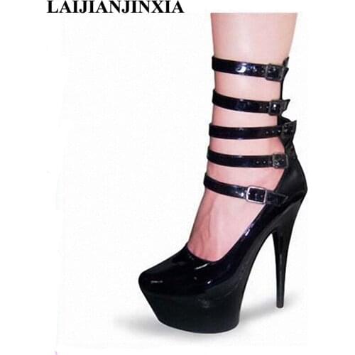 LAIJIANJINXIA Womens Sexy 15CM Thin High Heel Shoes Buckle Ankle Boot Shoes Ladies Shoes Dance Shoes
