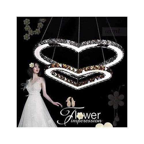 Sweet romance LED 45w Pendant Lighting Transparent OR Amber K9 Crystal Double Heart-shaped Ceiling Lamps Lights