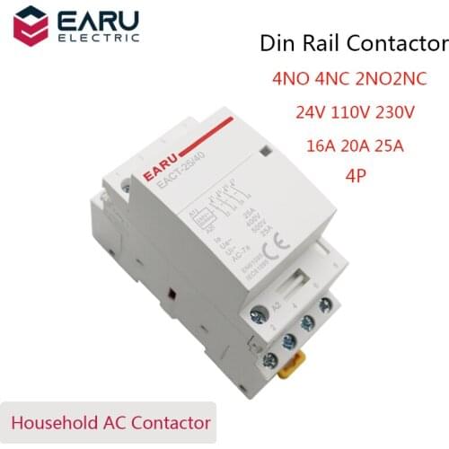 4P 16-25A AC 110V 220V 50/60Hz Din Rail Household AC Modular Contactor Switch Controller 4NO 4NC 2NO 2NC DIY Smart Home Hotel