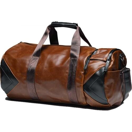 Retro Male Travel Bag Handbag PU Leather Sport Duffle Bags For Short Hiking Casual Men Travel Bags Waterproof Bucket Duffle Bags