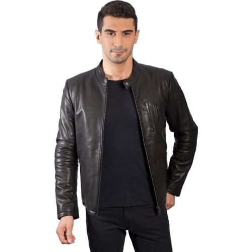 2020 New Real Leather Mens Winter Autumn Black Zipper jacket