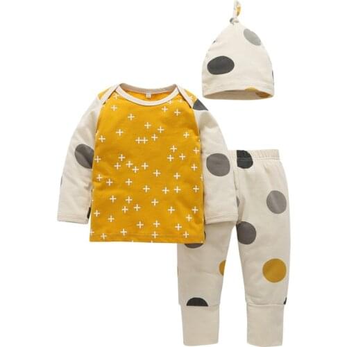 2018 new baby girls 3 piece suit set long-sleeved T-shirt cap + trousers boy girl home clothing
