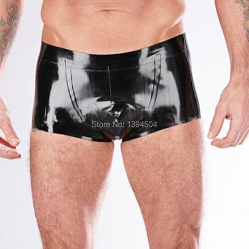 New rushed tight Sexy Men Handmade Latex spliced Lingerie Cekc Exotic Babydoll black Pants Shorts uniform Fetish Costumes