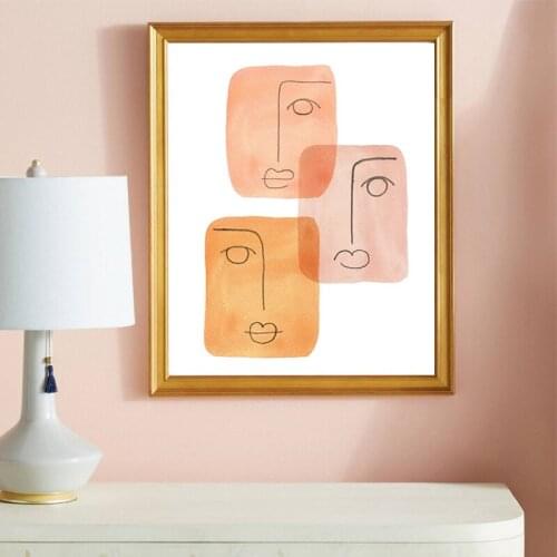 Orange Tone Abstract Face Line illustration Poster Mid Century Modern Wall Art Canvas Painting Prints Living Room Home Decor