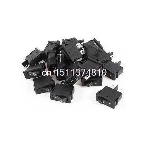 AC 250V 6A 125V 10A 2 Pin I/O 2 Position SPST Snap in Rocker Switch Black 20pcs