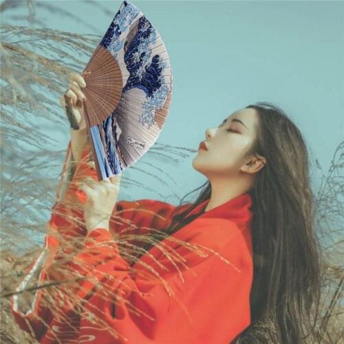 Hand Fan Mount Kanagawa Waves Japanese Folding Fan Pocket Fan Hand-crafted Bamboo For Decorating Office Bedroom Living Room