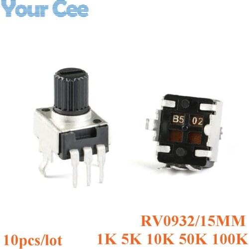 10pcs Rv09 Vertical 15mm Shaft 1k 5k 10k 50k 100k 0932 Adjustable Resistor 3pin Seal Potentiometer 102 502 103 503 104
