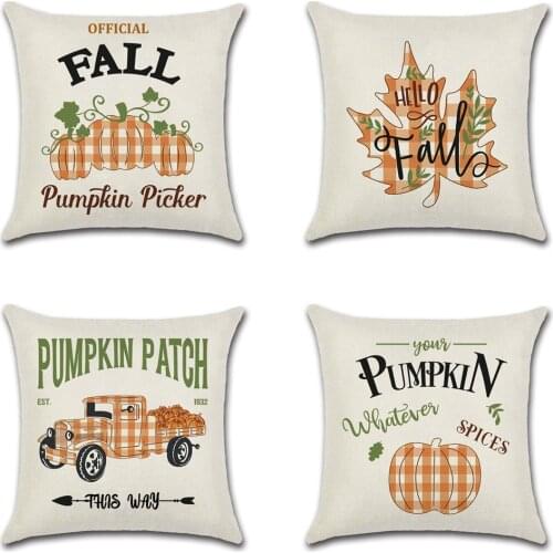 Happy Fall Thanksgiving Day Pumpkin Truck Harvest Decor Cushion Cover Sofa Autumn Farm 45*45 cm Printed Pillow Covers