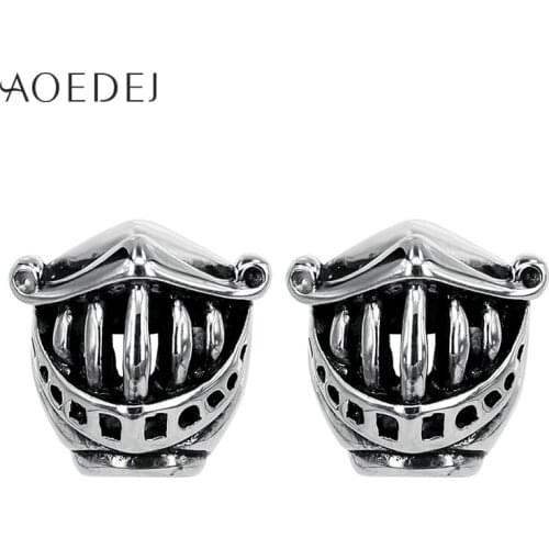 AOEDEJ Bucktooth Tusk Armor Black Men Earrings Stainless Steel Skull Hip Hop Earrings For Men 12mm Punk Ear Studs Hollow Out