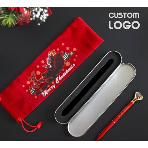 3pcs/set Custom LOGO Big Diamond Crystal Pens Gem Metal Ballpoint Pen Christmas Birthday Gift With Pen Box Pen Bag Engrave Text