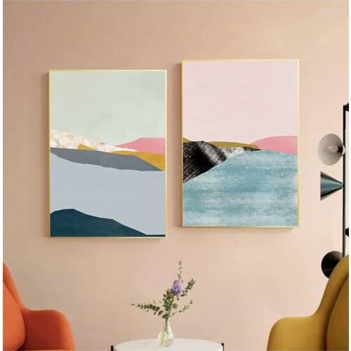 Nordic Minimalist Abstract Geometric Pattern Poster Moutain River Wall Art Picture Canvas Painting for Living Room Cuadros Decor