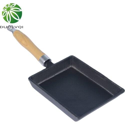 Duolvqi Japanese Cast Iron Omelette Pan Non-stick Frying Pan Fry Egg Pan Pancake Pot Cookware 13x18cm