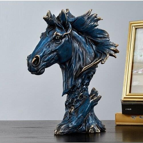 AMERICAN LUCKY HORSES HEAD STATUE CREATIVE ANIMAL HORSE ART SCULPTURE DECORATION RESIN ART&CRAFT NORDIC HOME DECORATION R4570
